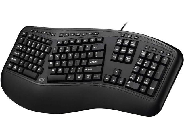 Adesso Ergonomic Split Keyboard AKB-150UB Comfort Ergo Design with Palm Rest, 105-Key US Layout, USB Connectivity, Multimedia & Internet Controls