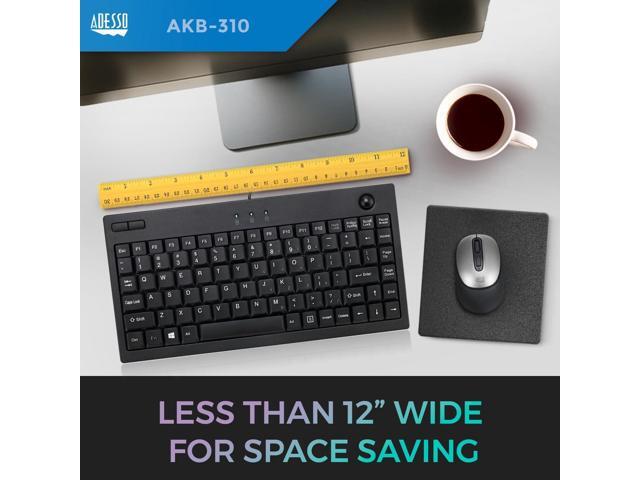 Adesso AKB-310UB - Wired USB Mini Trackball USB Keyboard, 87-Key US Layout, Black