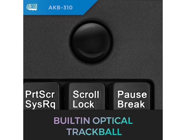 Adesso AKB-310UB - Wired USB Mini Trackball USB Keyboard, 87-Key US Layout, Black