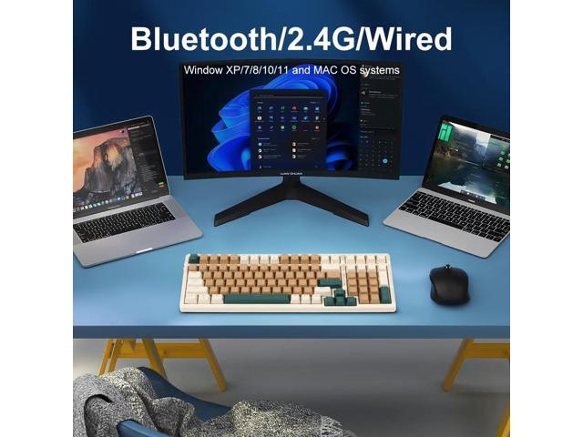 Wireless Mechanical Keyboard, Triple Mode 2.4G/USB-C/BT Gaming Keyboards 100 Keys RGB Backlit, Blue Switch Keyboard Rechargeable Mechanical...
