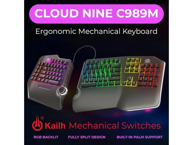 Cloud Nine C989 Ergonomic Mechanical Keyboard for PC - Kailh Linear Red Switches - RGB Light Up LED Backlit with USB - Ergo Split Key Board with Macro