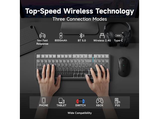 MCHOSE G98 PRO Wireless Mechanical Keyboard, Tri-Mode Connection Gaming Keyboard, Hot Swappable Custom Gasket Structure Pre-lubed Linear Switches...