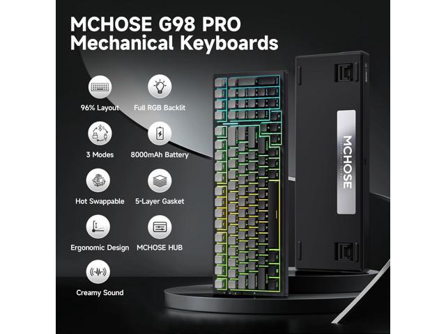 MCHOSE G98 PRO Wireless Mechanical Keyboard, Tri-Mode Connection Gaming Keyboard, Hot Swappable Custom Gasket Structure Pre-lubed Linear Switches...