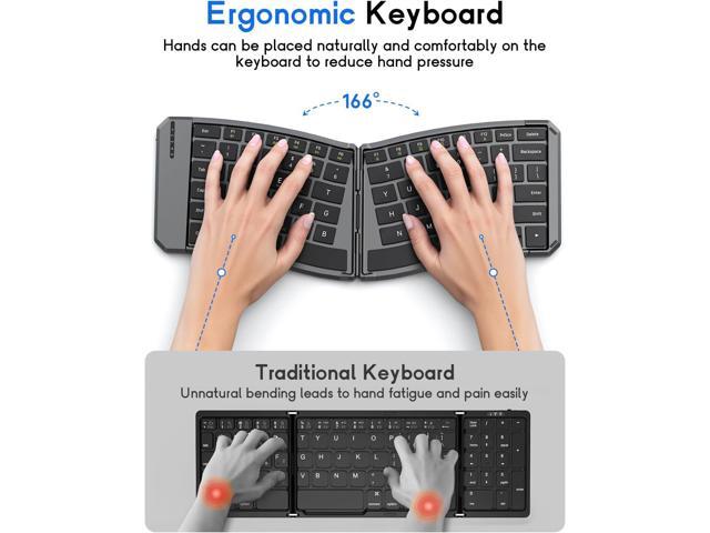 MoKo Ergonomic Foldable Keyboard, Split Portable Folding Bluetooth Keyboard for Business Travel, Ultra Slim Rechargeable Wireless Keyboards for...