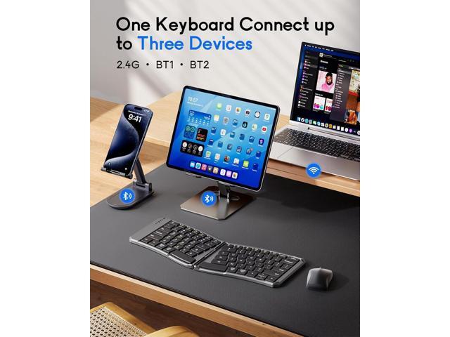 MoKo Ergonomic Foldable Keyboard, Split Portable Folding Bluetooth Keyboard for Business Travel, Ultra Slim Rechargeable Wireless Keyboards for...