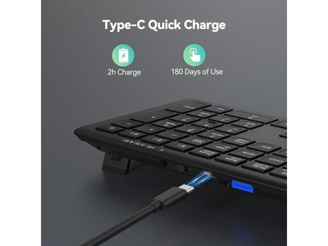 TECKNET Bluetooth Keyboard Rechargeable, 4-Device (2.4G+BT) Wireless Keyboard, Full Size Computer Keyboard with Stand, Ultra-Slim Quiet Typing, for...