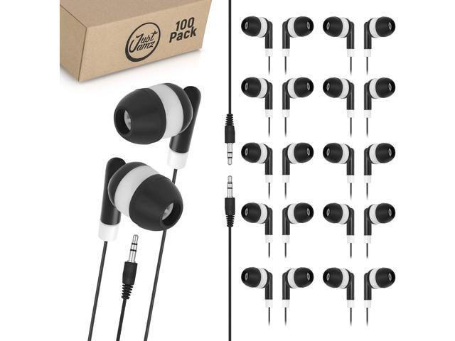 JustJamz Bulk Earbuds 100 Pack Basic Ear Bud, Black Dot in-Ear Earphones, Disposable Headphones, Class Headphones Set for Students, Earphones for...