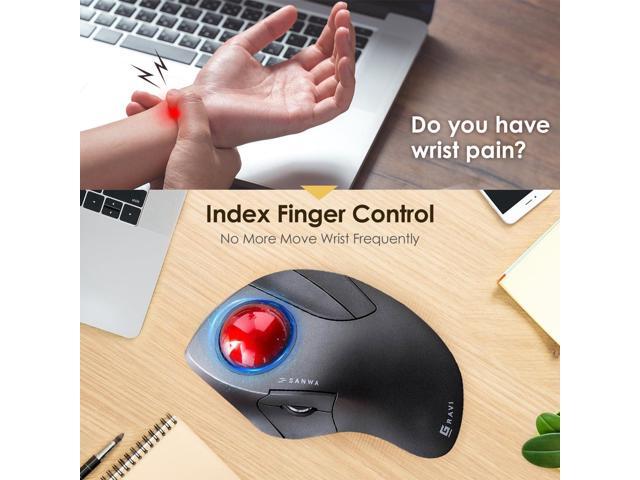 SANWA Bluetooth 5.1 + 2.4 G Wireless Ergonomic Trackball Mouse, Finger Control Roller Ball Mouse, 3 Device Switch, Silent Programmable Buttons,.