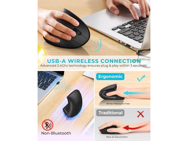 Lekvey Ergonomic Mouse, Vertical Wireless Mouse: Rechargeable Optical Carpal Tunnel Mice with 2.4G USB Receiver, 1000/1200 / 1600 DPI, 6 Buttons,...