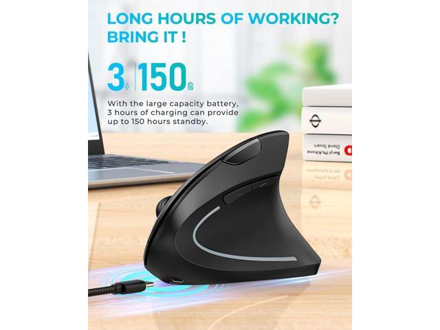 Lekvey Ergonomic Mouse, Vertical Wireless Mouse: Rechargeable Optical Carpal Tunnel Mice with 2.4G USB Receiver, 1000/1200 / 1600 DPI, 6 Buttons,...