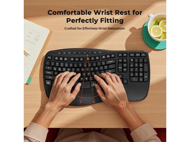 MEETION Wireless Ergonomic Keyboard, Wave Keys Firm Wrist Rest for Natural Typing, 2.4G USB-A Cordless Receiver and USB-C Adapter, Ergo Computer...