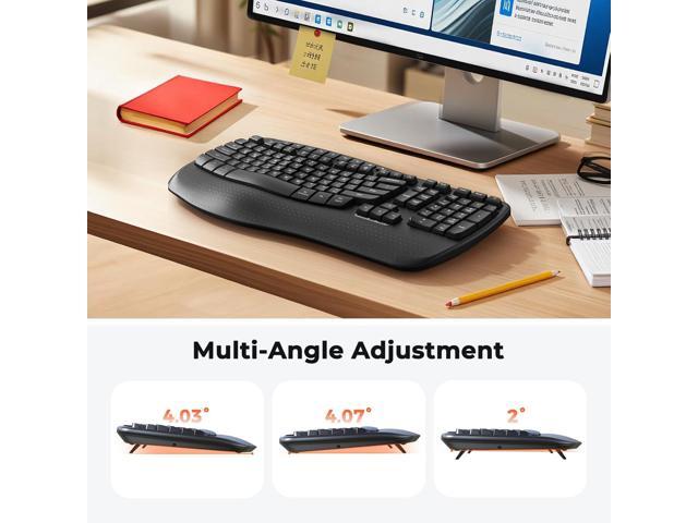 MEETION Wireless Ergonomic Keyboard, Wave Keys Firm Wrist Rest for Natural Typing, 2.4G USB-A Cordless Receiver and USB-C Adapter, Ergo Computer...
