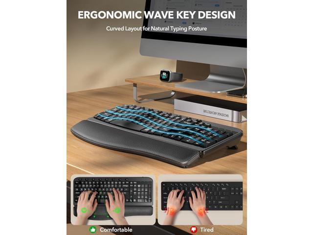 SABLUTE Wireless Keyboard, Ergonomic Wave Keyboards with Cushioned Wrist Rest, 2.4GHz USB Computer Wave Key Board for Windows, Mac, Chrome, PC,...
