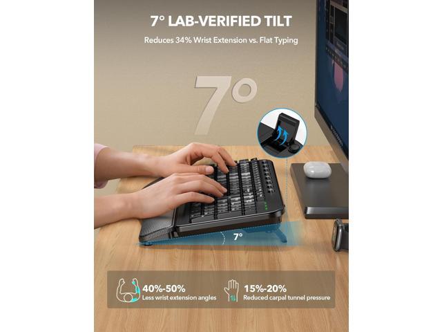 SABLUTE Wireless Keyboard, Ergonomic Wave Keyboards with Cushioned Wrist Rest, 2.4GHz USB Computer Wave Key Board for Windows, Mac, Chrome, PC,...