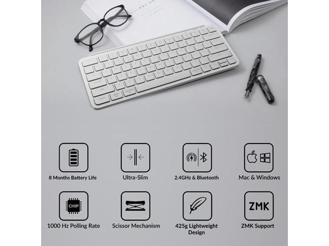 Keychron B1 Pro Ultra-Slim ZMK/Launcher Wireless Bluetooth 2.4 GHz/Wired Connection Keyboard for Mac Windows Linux - White