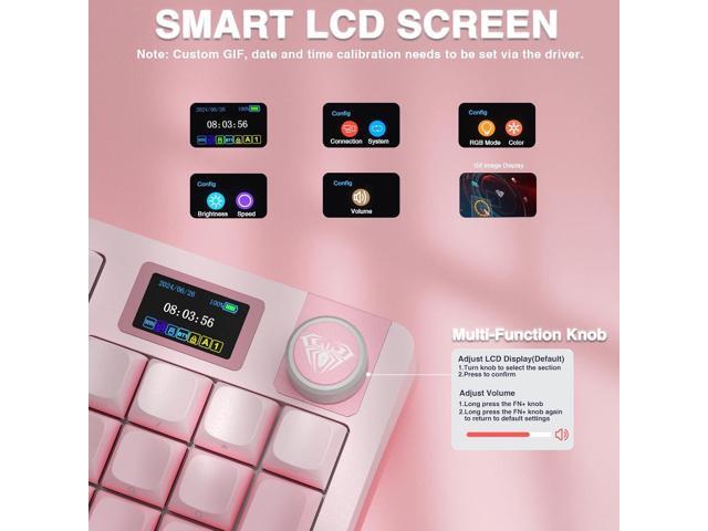 AULA S98 Pro Wireless Mechanical Keyboard with Screen & Knob,2.4GHz/USB-C/BT5.0 Hot Swappable Pink Creamy Keyboard,Pre-lubed Linear Switches,Side...
