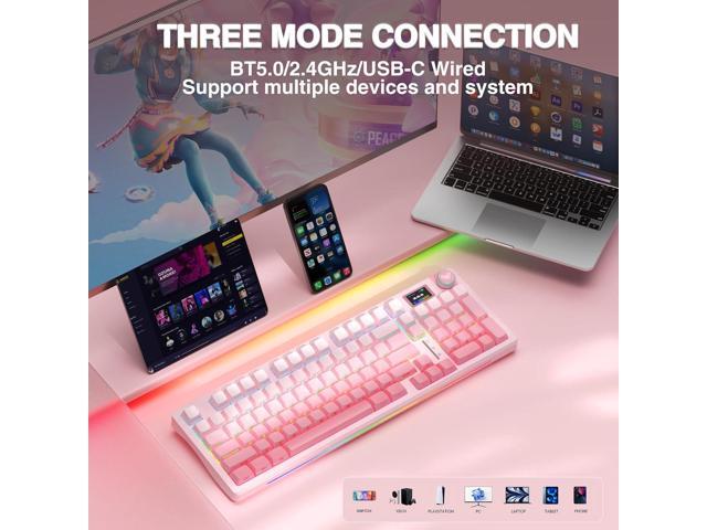 AULA S98 Pro Wireless Mechanical Keyboard with Screen & Knob,2.4GHz/USB-C/BT5.0 Hot Swappable Pink Creamy Keyboard,Pre-lubed Linear Switches,Side...