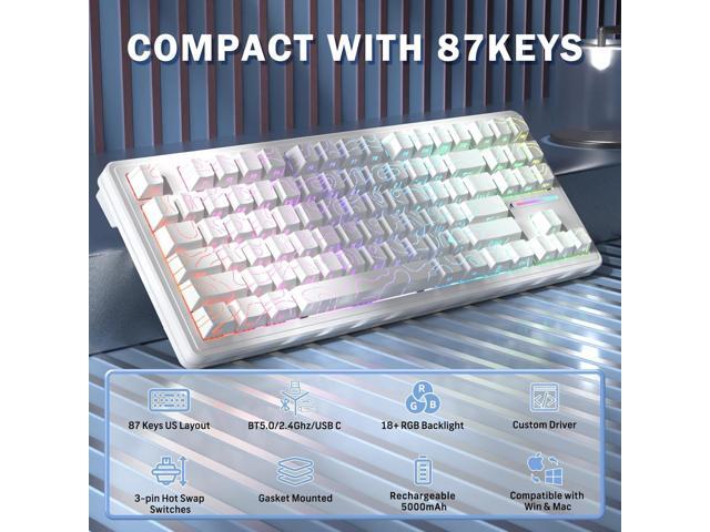 FELICON Attack Shark M87 PRO Wireless Mechanical Gaming Keyboard 87-Key Tri-Mode (Bluetooth 5.0/2.4Ghz/USB-C), Hot-Swappable Linear Switch, RGB...