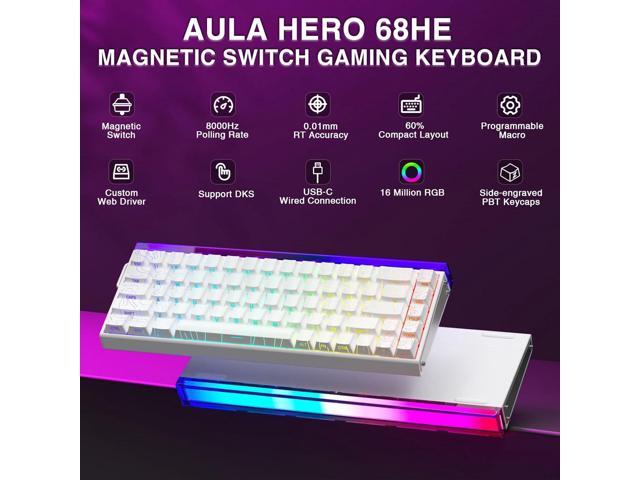 AULA Hero 68 HE 60% Gaming Keyboard Wired, Hall Effect Magnetic Switch Keyboard with 8K Hz Polling Rate, Side Printed PBT Keycaps, RGB Backlit...