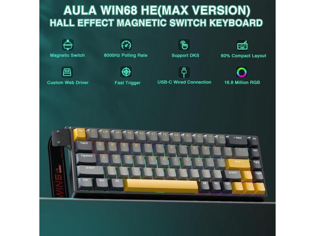 AULA WIN68 HE MAX - Hall Effect Gaming Keyboard with Magnetic Switch, Adjustable Actuation Fast Trigger Mode, 8KHz Polling Rate, RGB Backlit Wired...