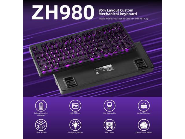 ZORNHER ZH980 Mechanical Keyboard Wireless,95% Black Hot-Swappable Custom Creamy Keyboard with Number Pad,Black Topographic Keycaps,Creamy Sounding...