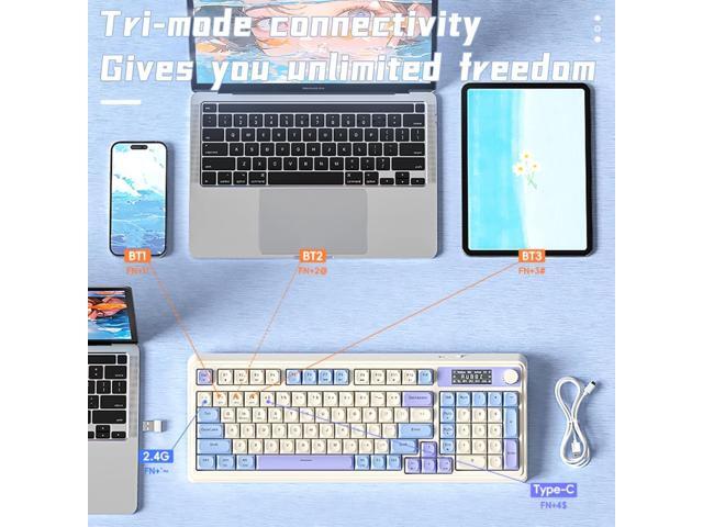 AULA S99 Pro Gaming Keyboard, Cute Creamy Keyboard with Number Pad Smart Screen, Tri-Mode Bluetooth/2.4G/USB-C Computer Keyboards, Media Knob...