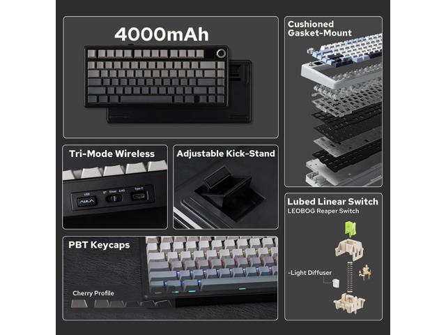 EPOMAKER X Aula F75 MAX Wireless Mechanical Keyboard with TFT Screen and Knob, Gasket Gaming Keyboard in 75% Layout, Hot Swappable, RGB Backlight,...