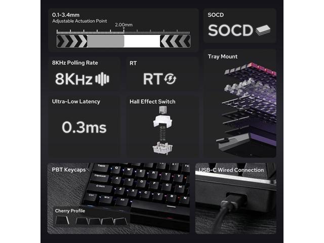 EPOMAKER Aula WIN68 HE Magnetic Keyboard with Adjustable Actuation, Hall Effect Switches, 65% Wired Compact Keyboard, 8000 Hz Polling Rate,...