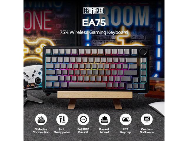 EPOMAKER EA75 75% RGB Gaming Mechanical Keyboard, 2.4GHz/Type-C/BT Creamy Wireless Keyboard with Knob, Shine Through PBT Keycaps, Hot Swappable for...