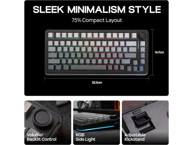 EPOMAKER EA75 75% RGB Gaming Mechanical Keyboard, 2.4GHz/Type-C/BT Creamy Wireless Keyboard with Knob, Shine Through PBT Keycaps, Hot Swappable for...