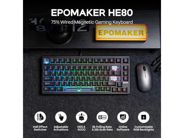 EPOMAKER HE80 Hall Effect Gaming Keyboard, 8K Polling & 32K Scan, Creamy Gasket, DKS, SOCD, Hot-Swappable, RGB Backlit, Wired Gaming Keyboard for...