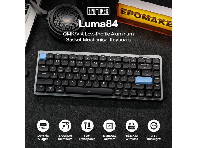 EPOMAKER Luma84 Low Profile Aluminum Mechanical Keyboard, QMK/VIA Programmable, Tri-Mode Wireless, Win/MAC/Linux Compatible, RGB Backlight...