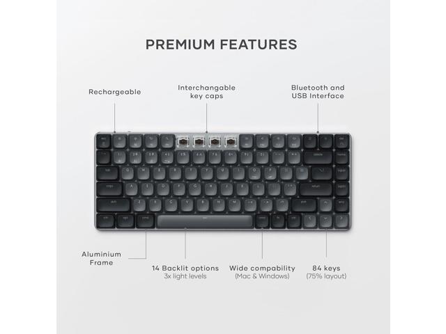Satechi SM1 75% Mechanical Keyboard for Mac and Windows, LED Backlit Bluetooth Keyboard, 84 Keys Compact Wireless, Gaming, for Mac and Windows -...