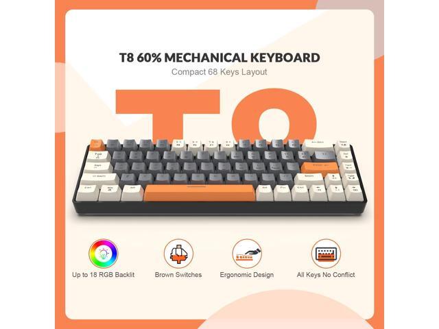 T8 60% Mechanical Gaming Keyboard,68 Keys TKL Compact Layout Mini Keyboard,18 Chroma RGB Backlit,Slight Clicky Brown Switch,Anti-ghosting,Pro...