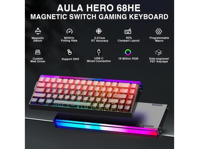AULA Hero 68 HE 60% Gaming Keyboard Wired, Hall Effect Magnetic Switch Keyboard with 8K Hz Polling Rate, Side Printed PBT Keycaps, RGB Light Box,...
