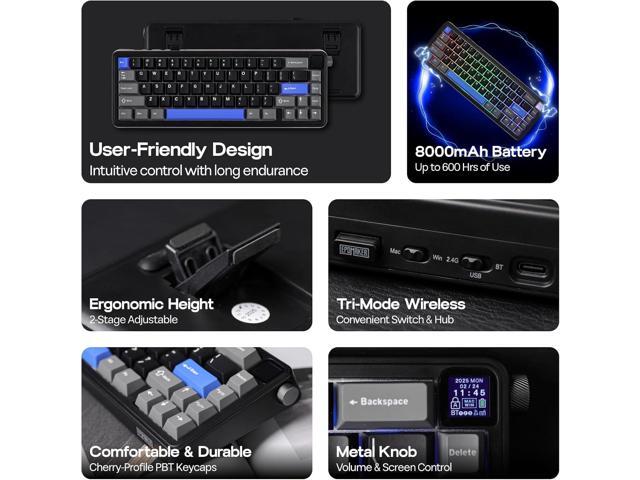 EPOMAKER HE65 Mag Wireless Magnetic Keyboard with Knob and Screen, 8K Polling Rate in 2.4Ghz and Wired, Actuation-Adjustable Hall Effect Switch,...