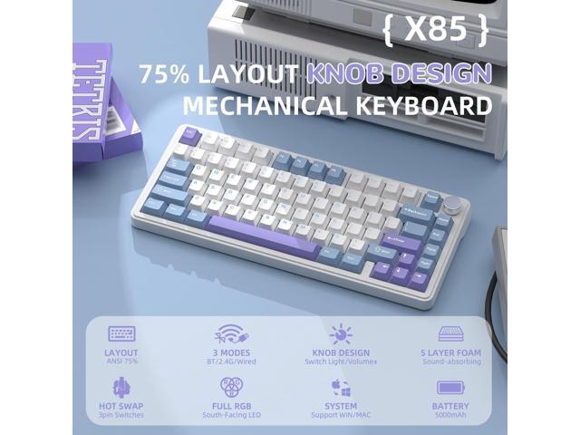 X85 Wireless Mechanical Keyboard, TKL 82 Keys Bluetooth 5.0/2.4GHz/USB-C Hot Swappable Custon Keyboard, Knob Control, Gasket Structure, RGB Backlit...