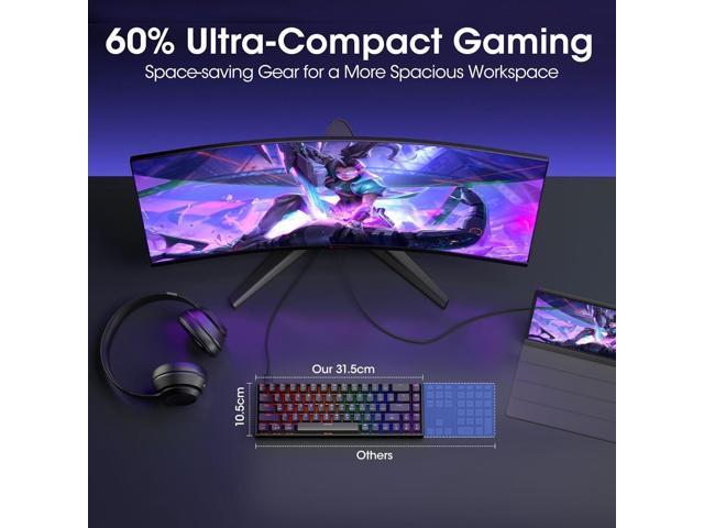 KOORUI 60% Mechanical Gaming Keyboard, Mixed Colors LED Backlit Ultra-Compact 68 Keys, Mini Wired Keyboard with Blue Switch for Windows Laptop...