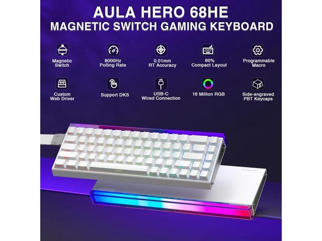 AULA Hero 68 HE 60% Gaming Keyboard Wired, Hall Effect Magnetic Switch Keyboard with Adjustable Actuation, Fast Trigger Mode, 8K Hz Polling Rate,...