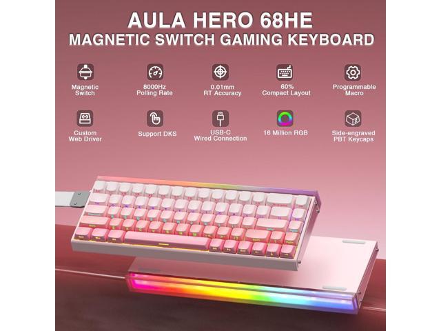 AULA Hero 68 HE 60% Wired Gaming Keyboard, Hall Effect Magnetic Switch Keyboard with Adjustable Actuation, Fast Trigger Mode, 8K Hz Polling Rate,...