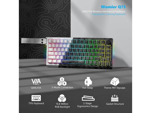 Womier 75% Percent Keyboard Wireless with Topographic Strap,QMK/VIA Creamy Mechanical Keyboard Gaming, RGB Custom Hot Swappable Key Board, PBT...
