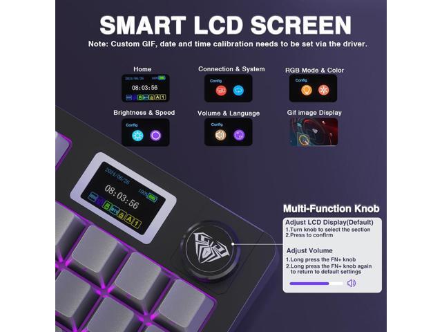 AULA S98 Pro Wireless Mechanical Keyboard with Screen & Knob,2.4GHz/USB-C/BT5.0 Hot Swappable Creamy Keyboard,Pre-lubed Linear Switches,Side...