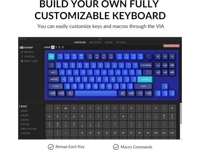 Keychron Q3 Wired Custom Mechanical Keyboard Knob Version, TKL Tenkeyless QMK/VIA Programmable Macro with Hot-swappable Gateron G Pro Blue Switch...