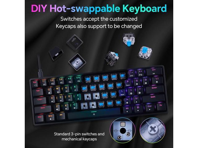 Mechanical 60% Gaming RGB Keyboard 61 Keys Wired USB DIY Customize Backlight Macro keypad Ultra-Compact Blue Switches Compatible with Windows Mac...