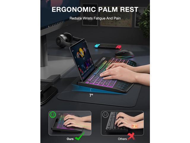 Wireless Keyboard and Mouse Combo - 9 Backlit Effects, RGB, Ergonomic Wrist Rest, Phone Holder, 2.4G Full Size, Rechargeable, Sleep Mode, Quiet...
