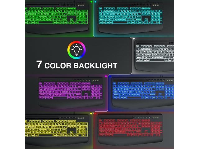 Wired Keyboard Mouse Combo - Large Print Backlit, Ergonomic Wrist Rest, 6 DPI RGB for PC/Windows - Ideal for Seniors, Students, Office and Home...