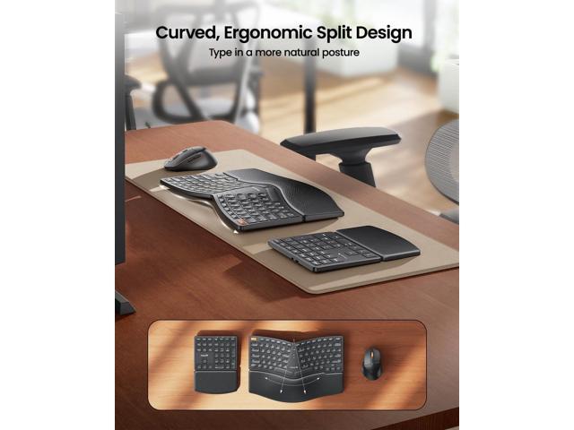 ProtoArc Ergonomic Keyboard Mouse, EKM04 2.4GHz Wireless Ergo Keyboard Mouse Combo with Separate Numeric Keypad, Split Design, Hard Wrist Rest,...