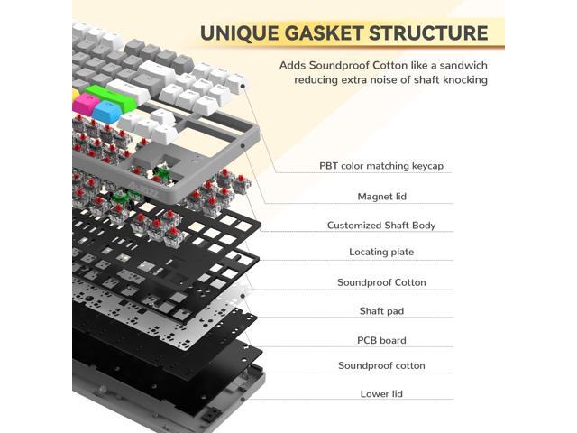 MAGIC-REFINER AK873 75% Wired Mechanical Gaming Keyboard with red Switch,Hot-Swappable Keyboard with 8Pcs DIY Sublimation Color keycaps,Mixed...