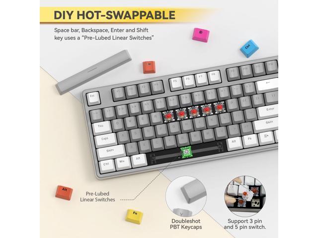 MAGIC-REFINER AK873 75% Wired Mechanical Gaming Keyboard with red Switch,Hot-Swappable Keyboard with 8Pcs DIY Sublimation Color keycaps,Mixed...