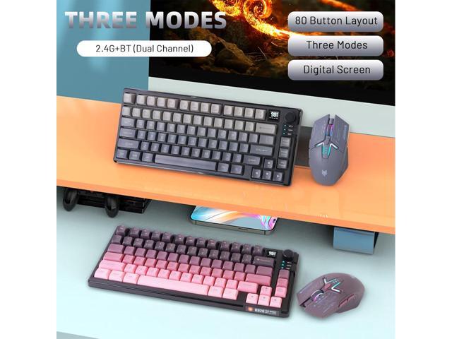 75 Wireless Gaming Keyboard and Mouse Combo, Tri-Mode BT5.0/2.4GHz/USB-C, RGB Backlit Keyboard + 3D 1600DPI Mice, 2000mAh Battery, 80 Keys, Knob...